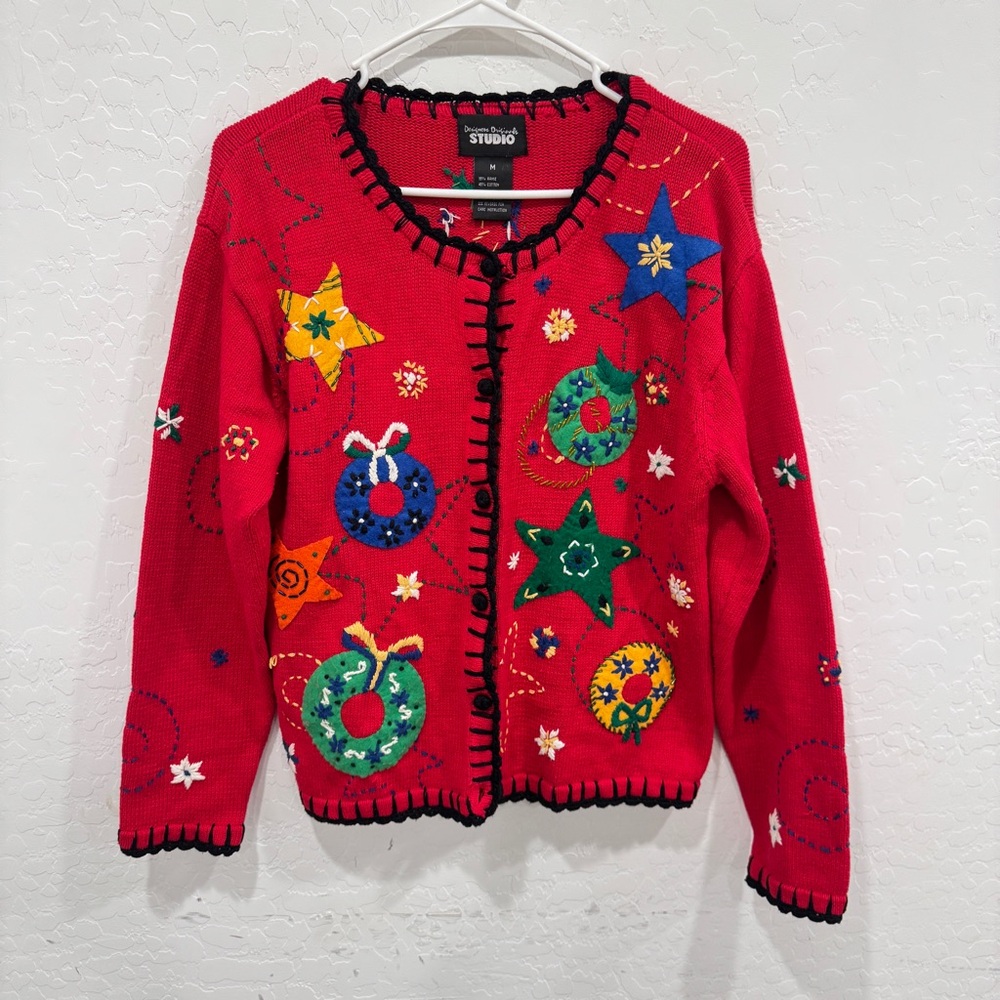 Designer Originals Studio Christmas Cardigan Sweater Womens Medium Ugly Grandma